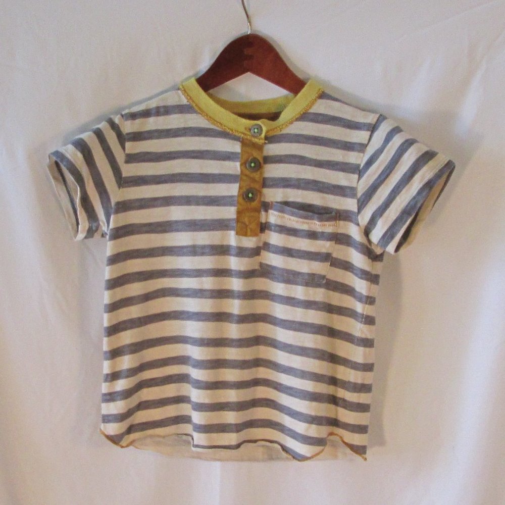 morgan & milo Boys Striped Short Sleeve T-Shirt. Yellow Collar, 1/4 Butt…